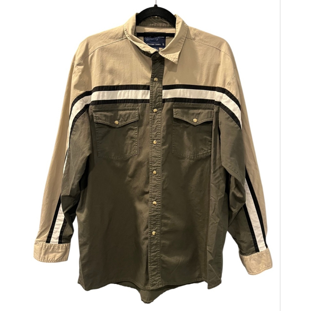 Vintage 90's Wrangler Western Pearl Snap Long Sleeve Striped Shirt Size Large